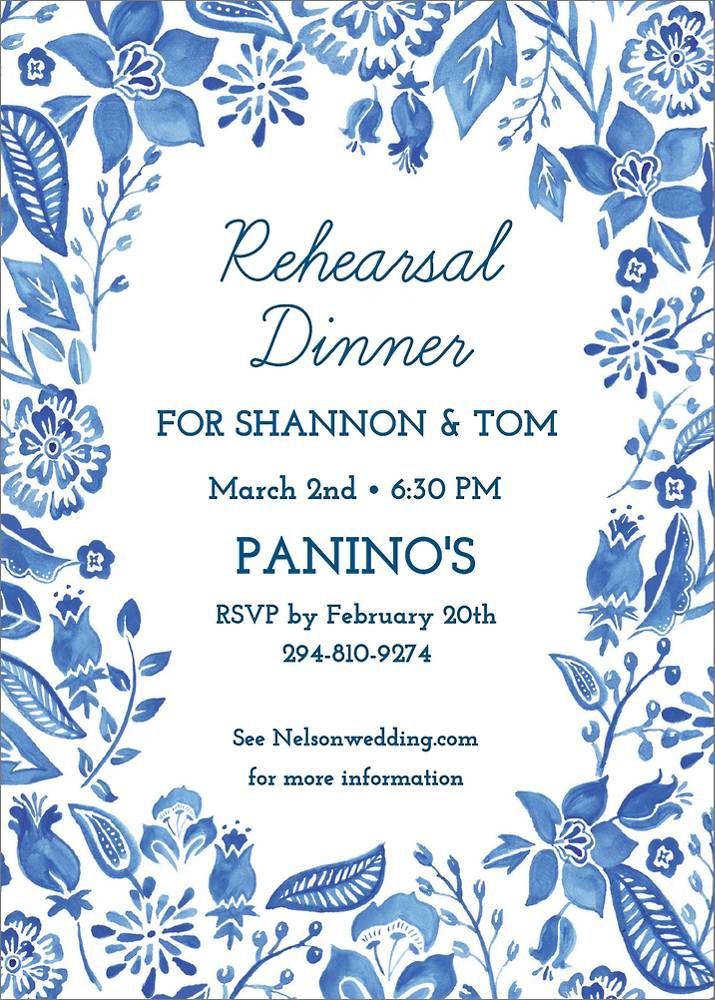 Blue Floral Rehearsal Dinner Invitation