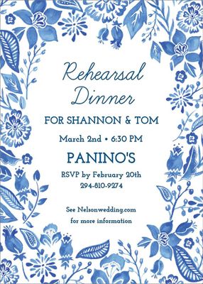 Blue Floral Rehearsal Dinner Invitation