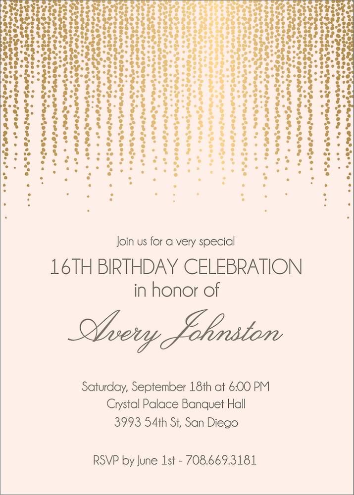 Gold Foil Stamped Chandelier Birthday Party Invitation