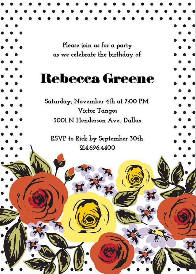 Floral Stripe Birthday Party Invitation