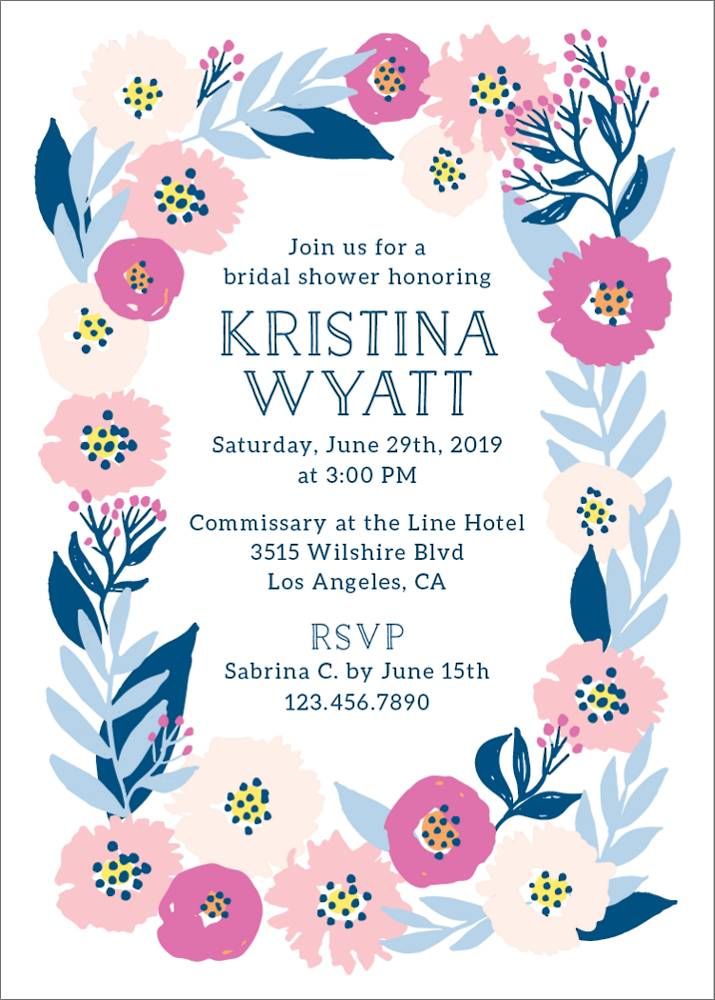 Folk Floral Frame Bridal Shower Invitation