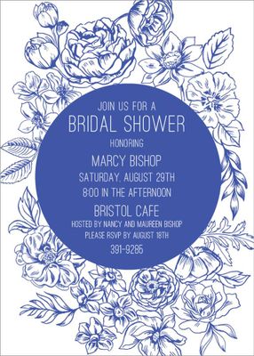 Blue Floral Frame Bridal Shower Invitation