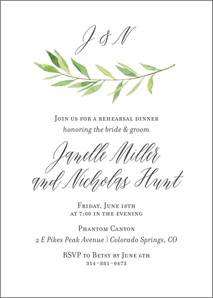 Green Garland Rehearsal Dinner Invitation