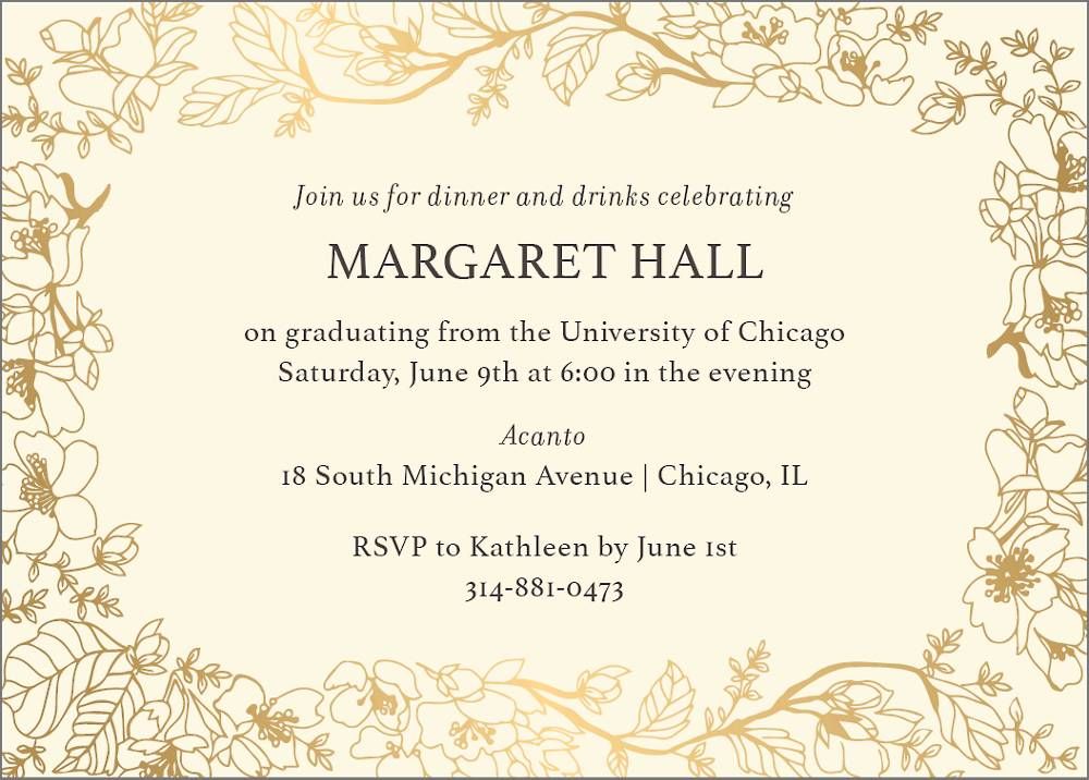 Foil Horizontal Blossom Border Graduation Invitation