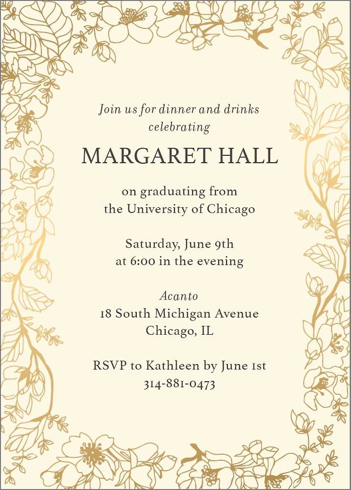 Foil Vertical Blossom Border Graduation Invitation