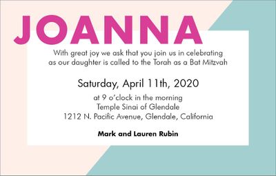 Colorblock Bat Mitzvah Invitation