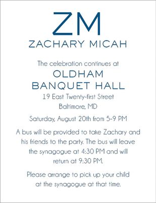 Initials Bar Mitzvah Information Card