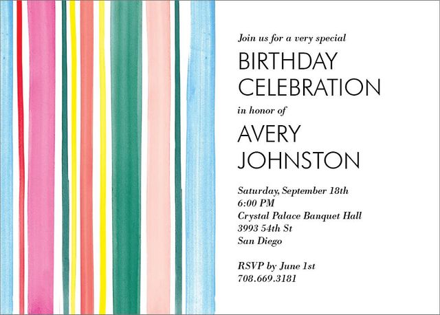 Paper Source Watercolor Stripes Birthday Party Invitation