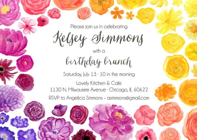 Floral Stripe Birthday Party Invitation