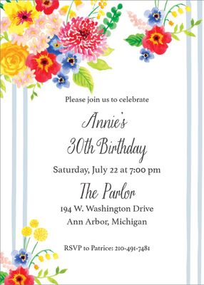 Floral Stripe Birthday Party Invitation