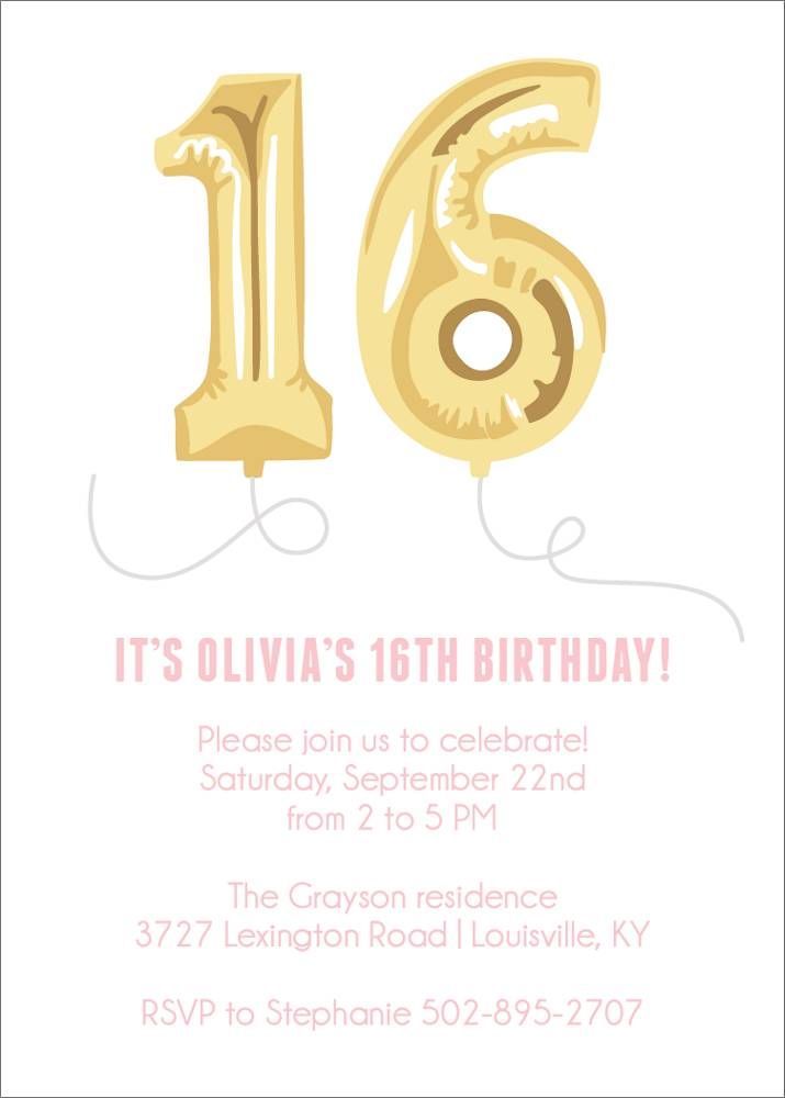 Sixteen Balloons Birthday Party Invitation