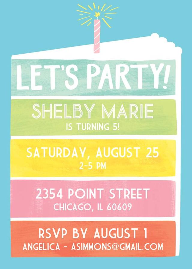 Floral Stripe Birthday Party Invitation