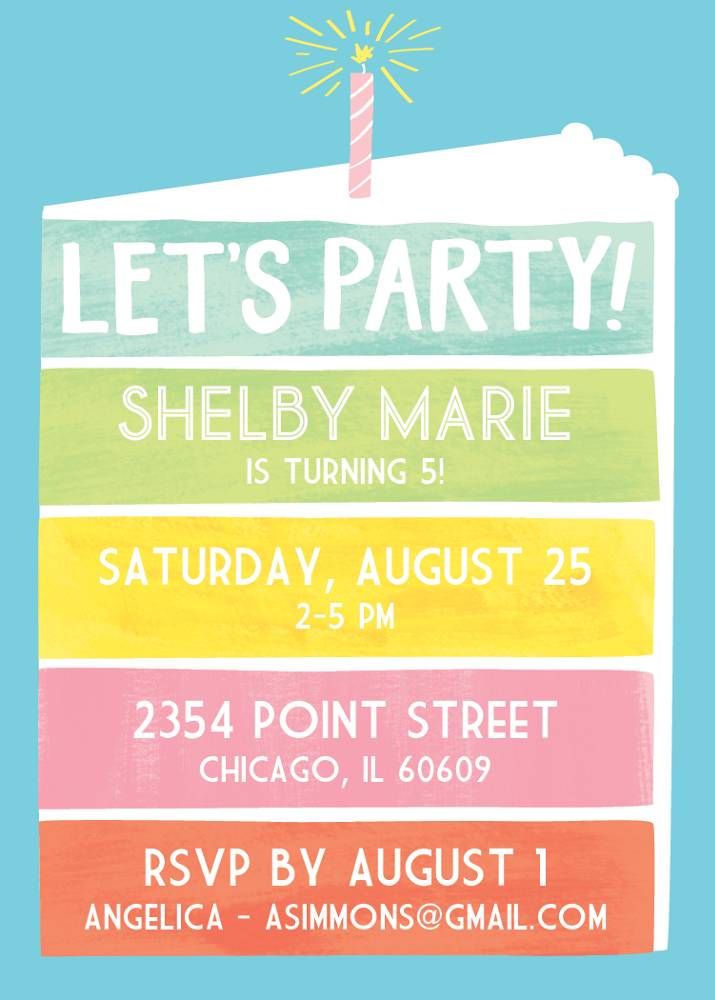 Rainbow Cake Birthday Party Invitation