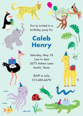 Party Animals Birthday Party Invitation