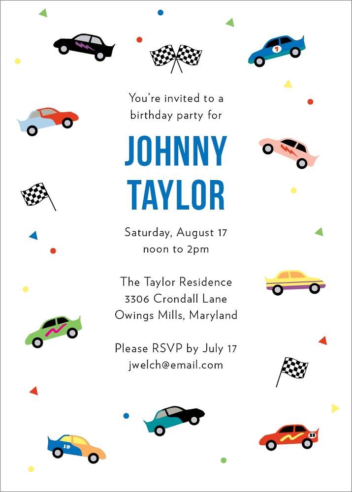 Racecars Birthday Party Invitation