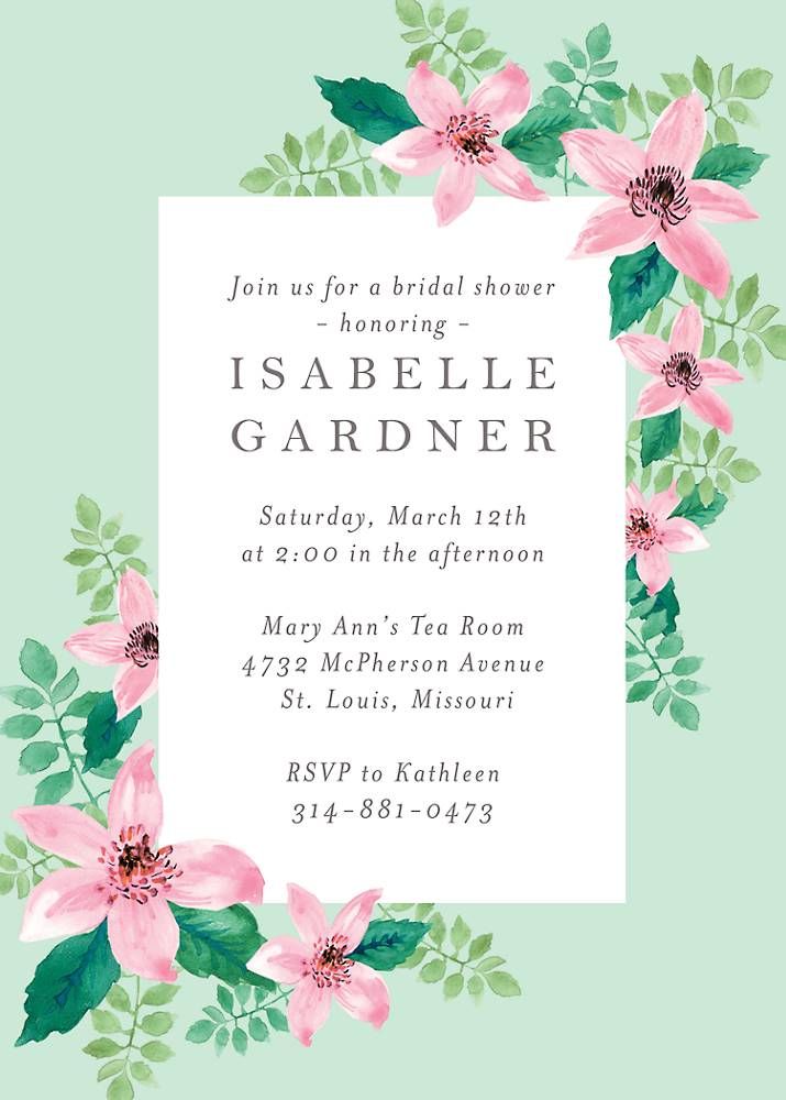 Pink Clematis Bridal Shower Invitation