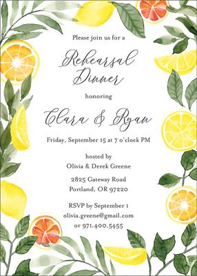 Lemon Leaves Rehearsal Dinner Invitation