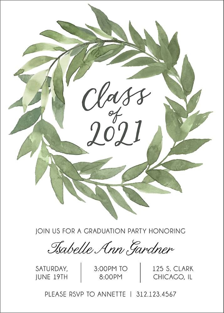 Leafy Wreath Graduation Invitation