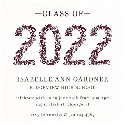 Floral Vine Year Square Graduation Invitation