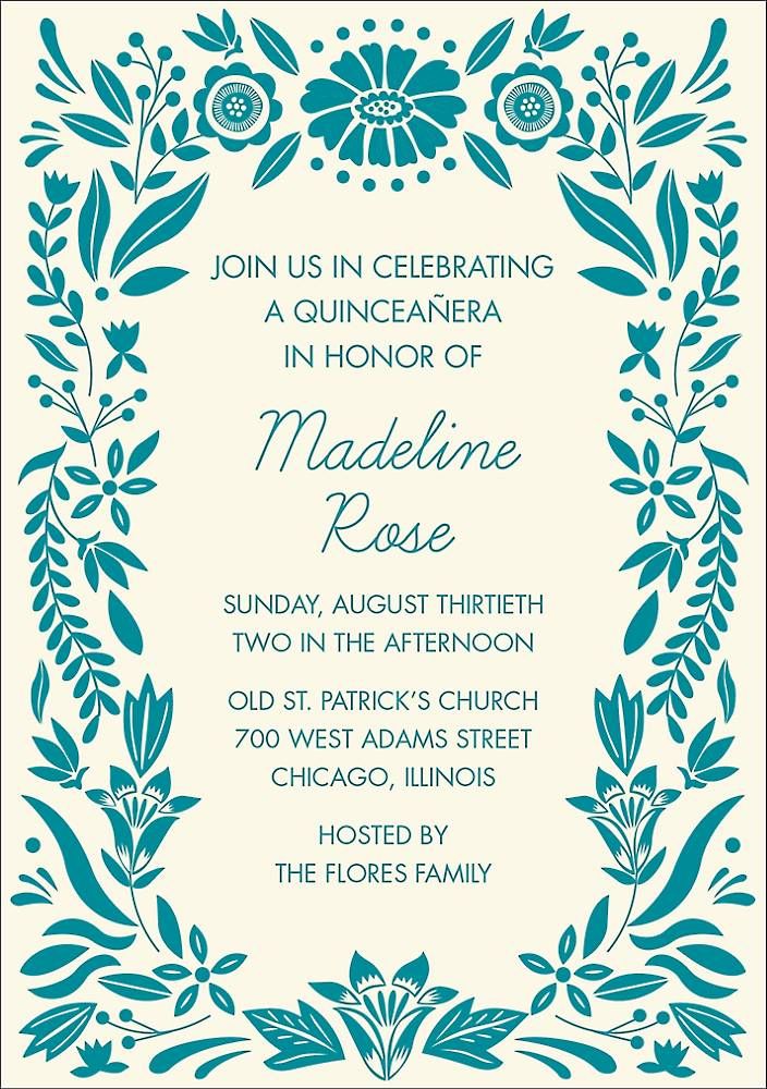 Floral Frame Quinceañera Invitation