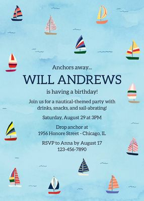 Sailboats Birthday Party Invitation