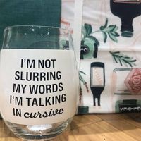 Talking In Cursive Wine Glass