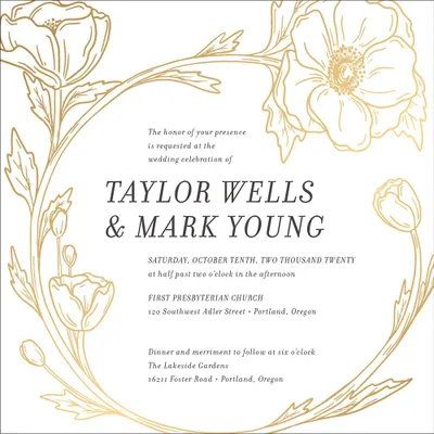 Gilt Floral Frame Wedding Invitation