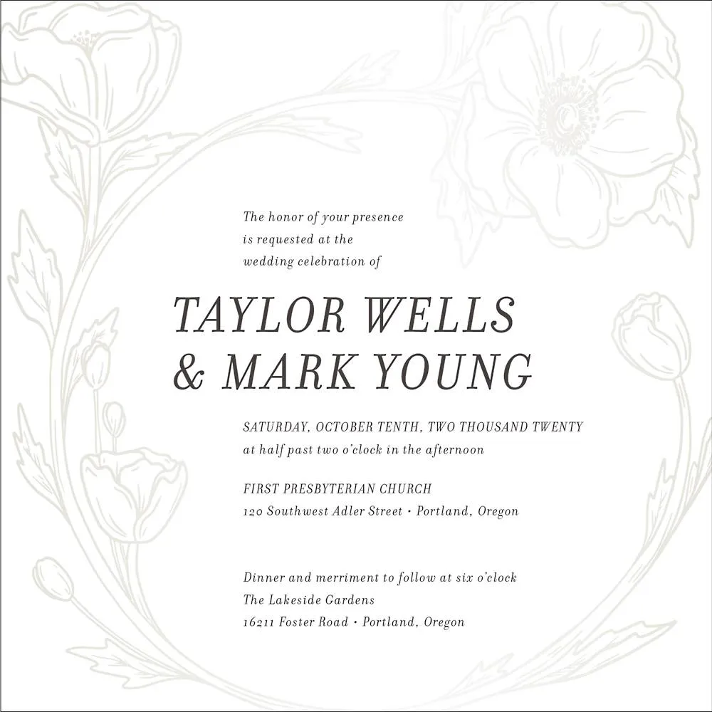 Gilt Floral Frame Wedding Invitation