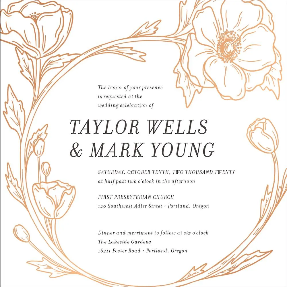 Gilt Floral Frame Wedding Invitation