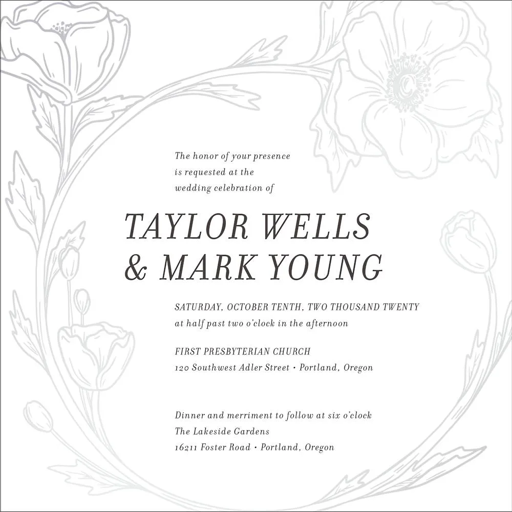 Gilt Floral Frame Wedding Invitation