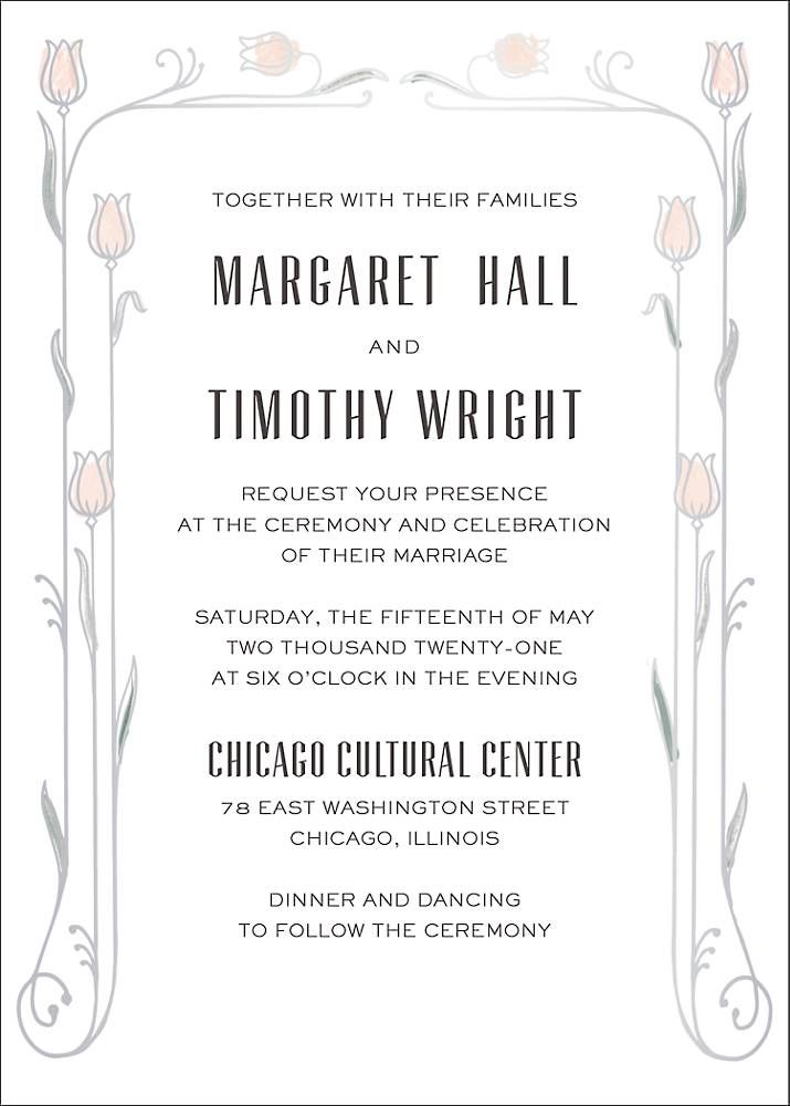 Nouveau Tulips Foil Stamped Wedding Invitation