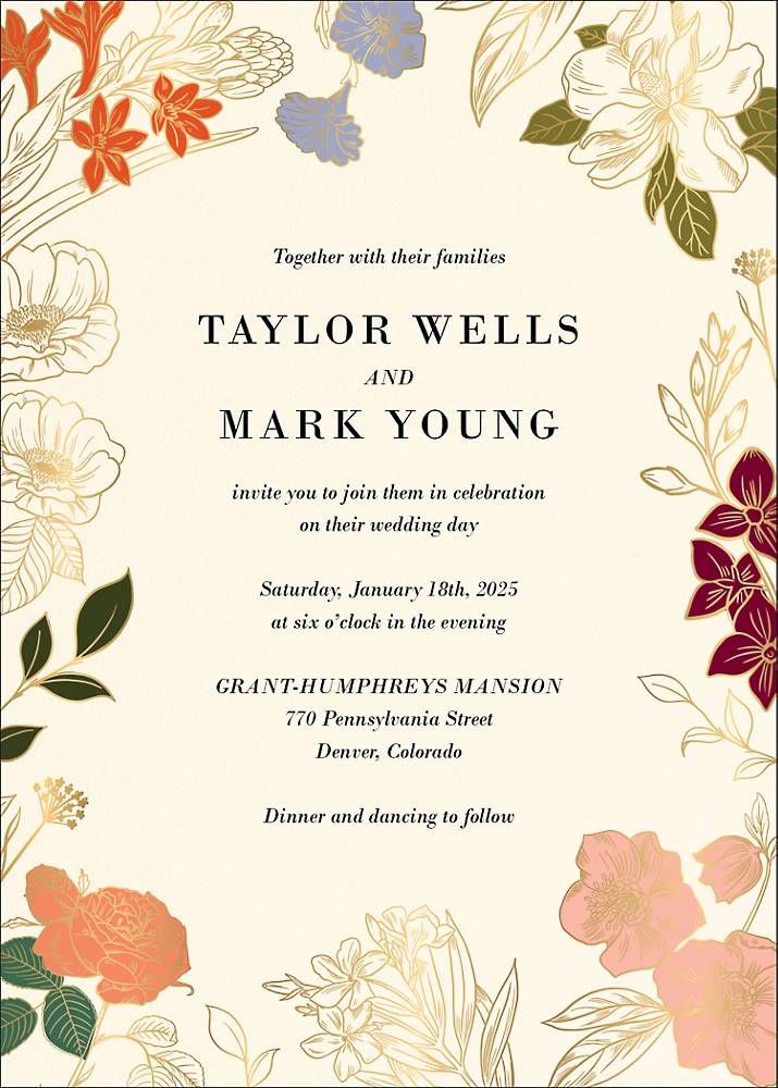 Etched Garden Blooms Foil Wedding Invitation