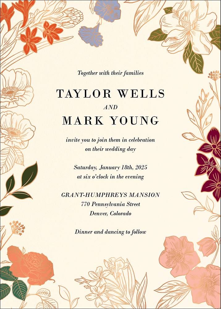 Etched Garden Blooms Foil Wedding Invitation