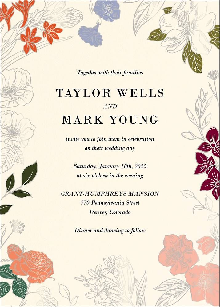 Etched Garden Blooms Foil Wedding Invitation