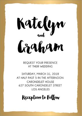 Foil Stamped Brush Border Wedding Invitation