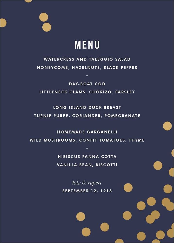 Confetti Foil Menu