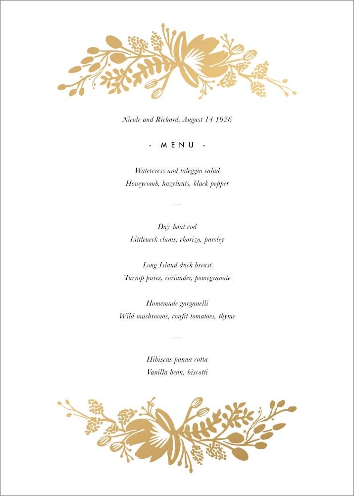 Floral Silhouette Foil Menu