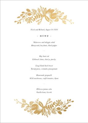 Floral Silhouette Foil Menu