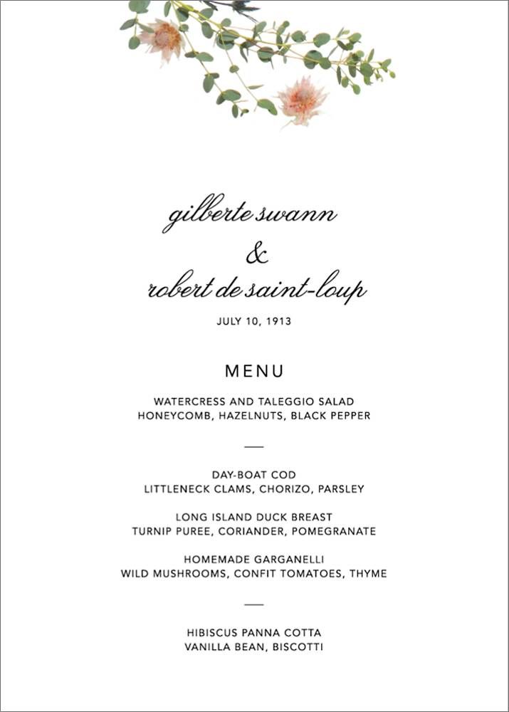 Petites Fleurs Sauvage Menu