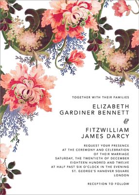 Rose Floral Ikat Wedding Invitation