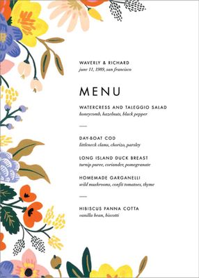 Vivid Florals Menu