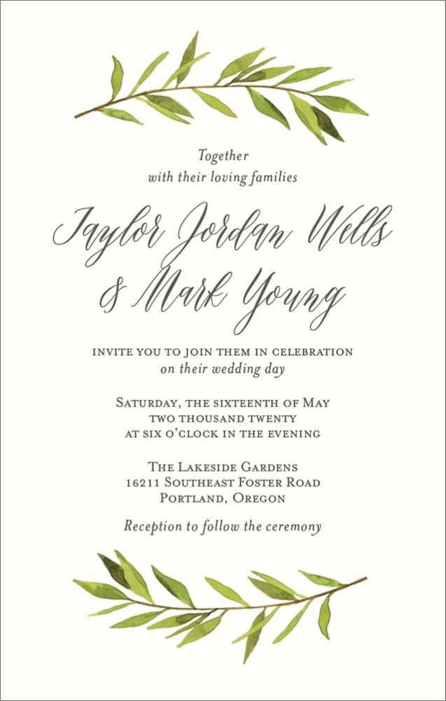 Tall Green Garland Wedding Invitation