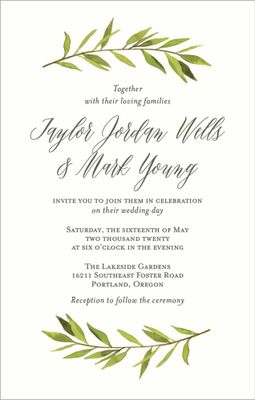 Tall Green Garland Wedding Invitation