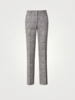 Stretch Straight-Leg Pants Check Print