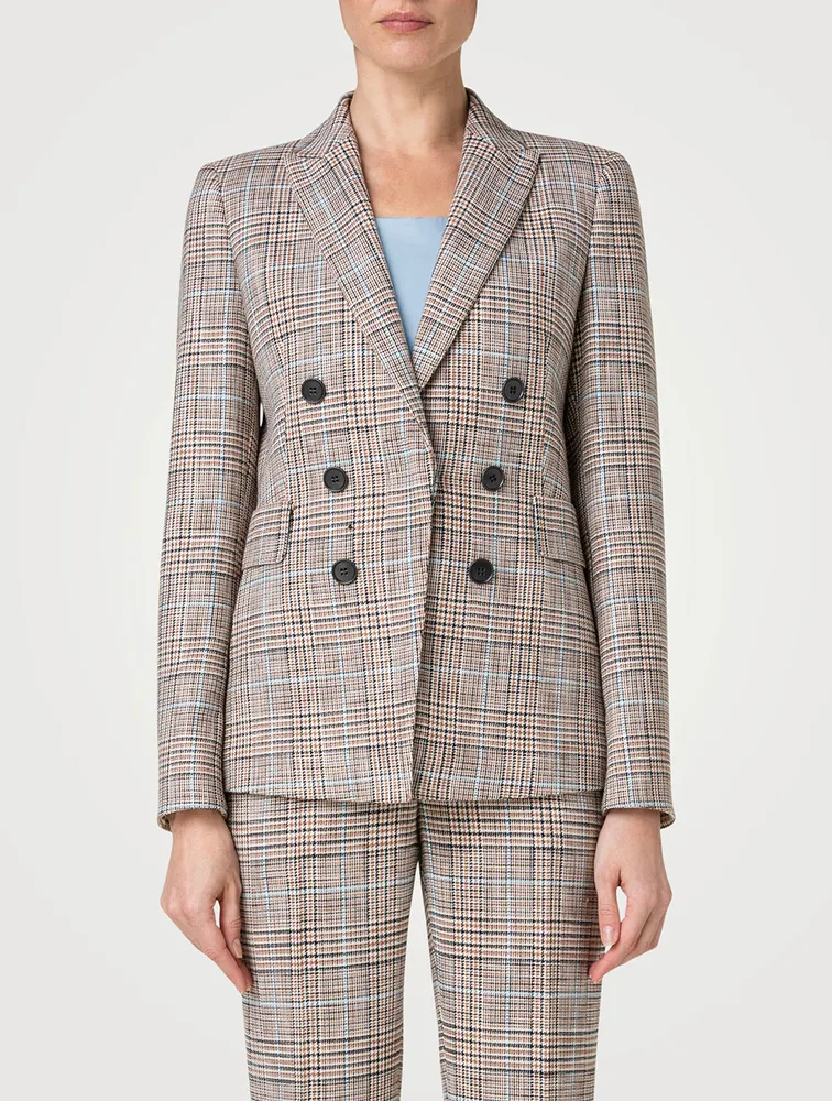 Stretch Blazer Check Print