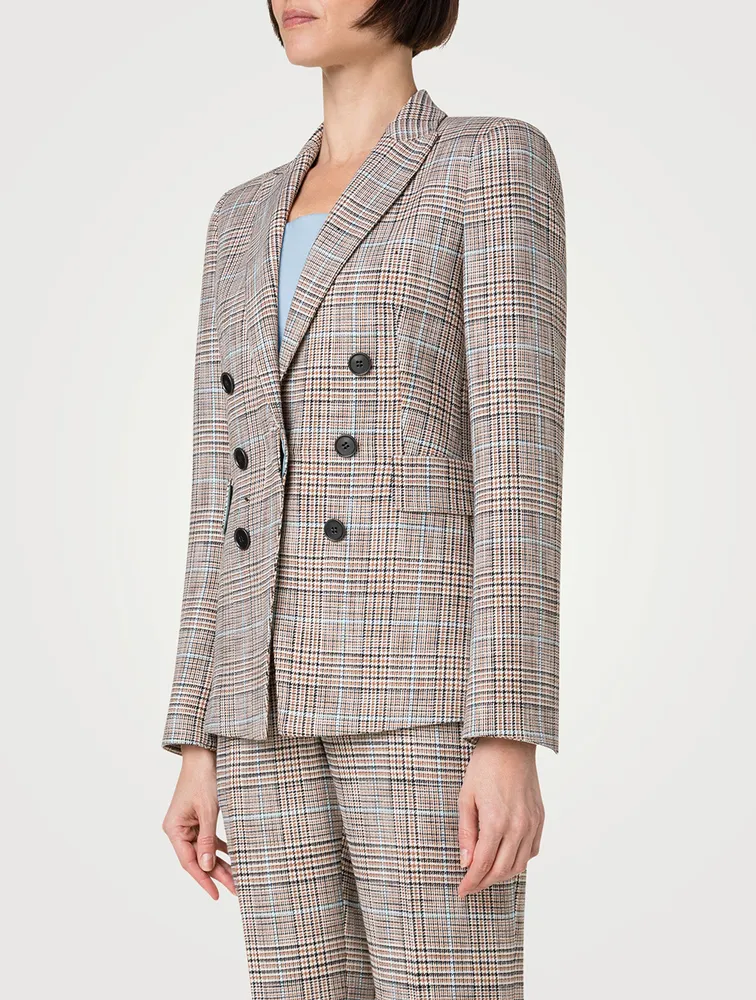 Stretch Blazer Check Print