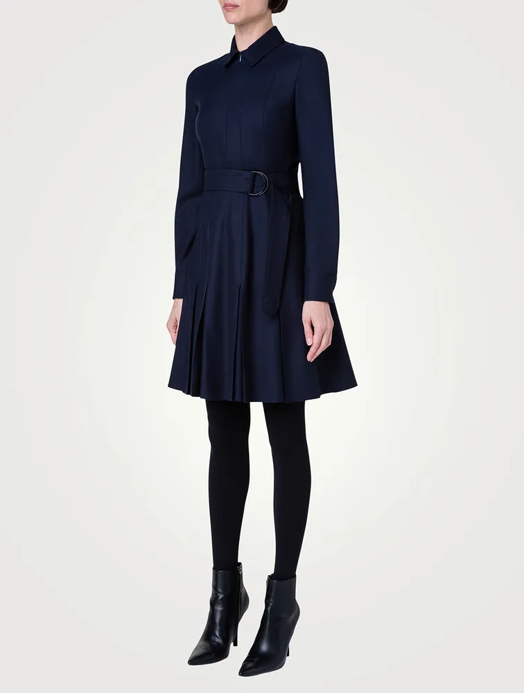 Wool Long-Sleeve Flared Dress