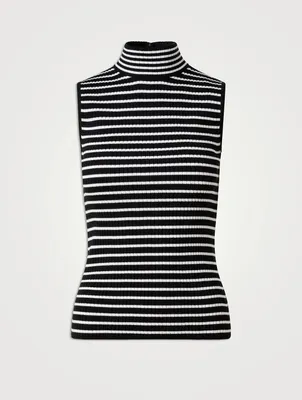 Wool Sleeveless Top Striped Print