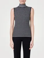 Wool Sleeveless Top Striped Print