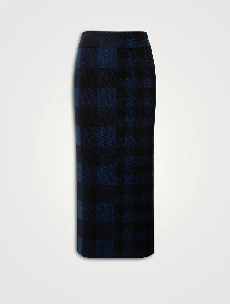 Merino Wool Gingham Jacquard Midi Skirt